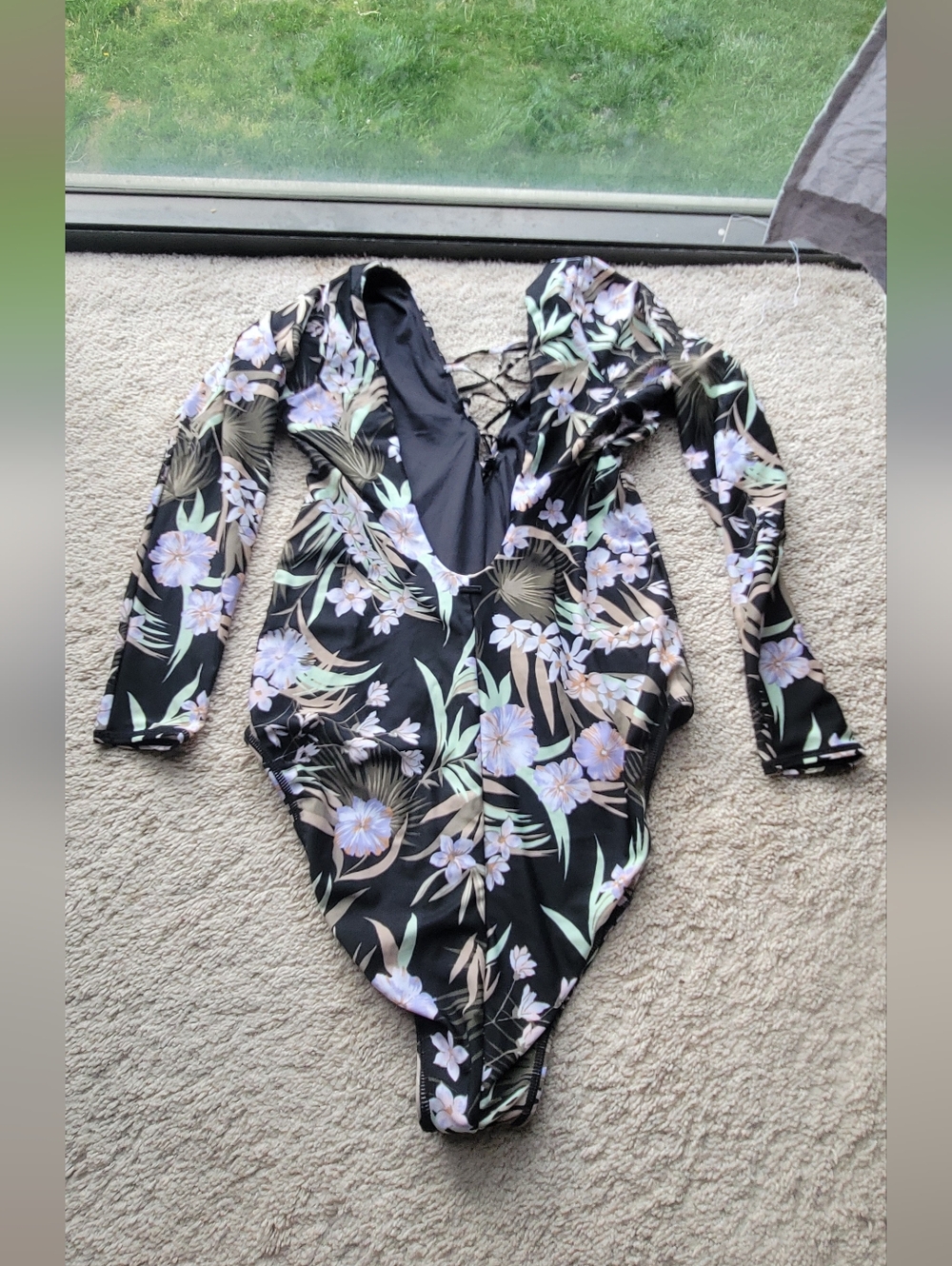 Volcom Black Long-Sleeve Floral One-Piece Swimsuit